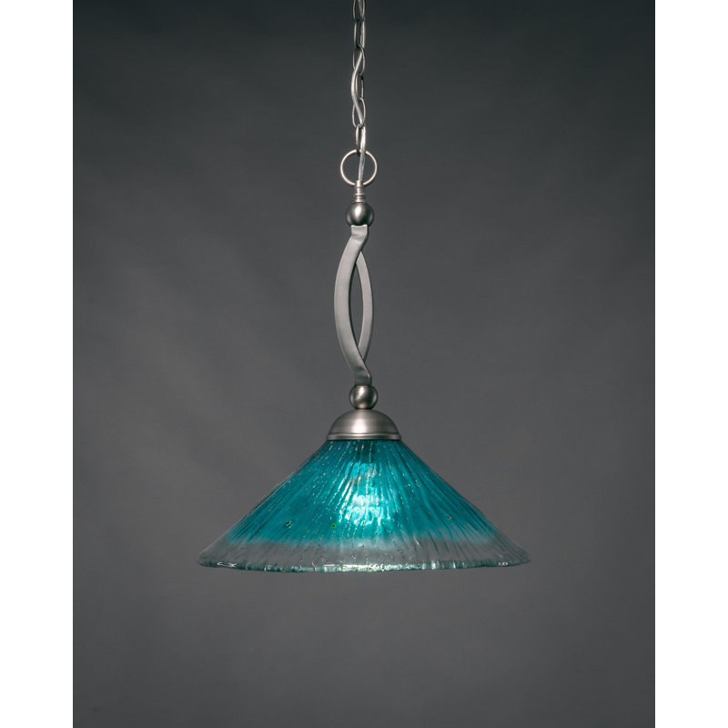 Bow Chain Hung Pendant Glass, Brushed Nickel, 19.5", Frosted Crystal Glass
