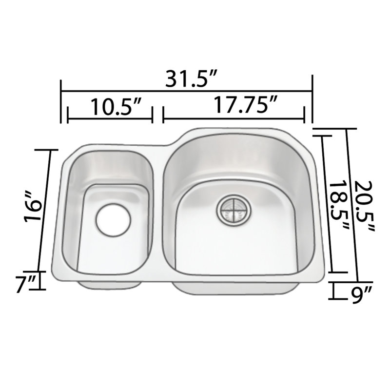 31.5'' L Undermount Double Bowl Stainless Steel Kitchen Sink