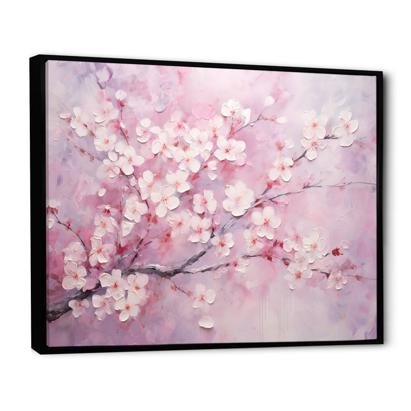 Minimalisme cerisier rose sur toile, H 12 po x l 20 po x P 1 po, Cadre flottant noir