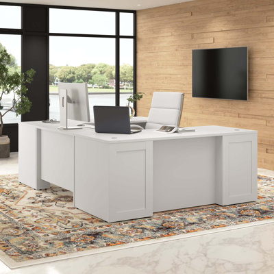 Hampton Heights 72W x 30D Breakfront Desk U Station with 3 Drawer Mobile File -  Bush Business Furniture, HHD002WH