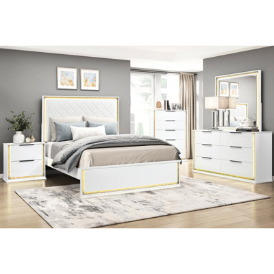 Lit très grand contemporain blanc avec tête de lit à 8 couleurs et tête de lit tapissier, cadre moderne de chambre à coucher avec cadre en bois et garniture argentée moderne, meubles