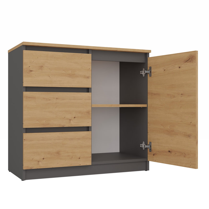 Benedek 80cm W 3 - Drawer Chest of Drawers, Anthracite/Artisan Top