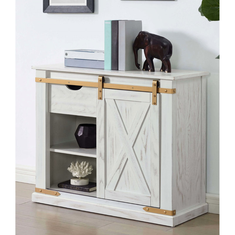 Table rustique antique blanche et dorée, console 1Pc avec tablettes ouvertes à tiroirs, conception de basse-cour, métal en bois massif, pour le style repas en or, avec tiroir coulissant, pièce rectangulaire
