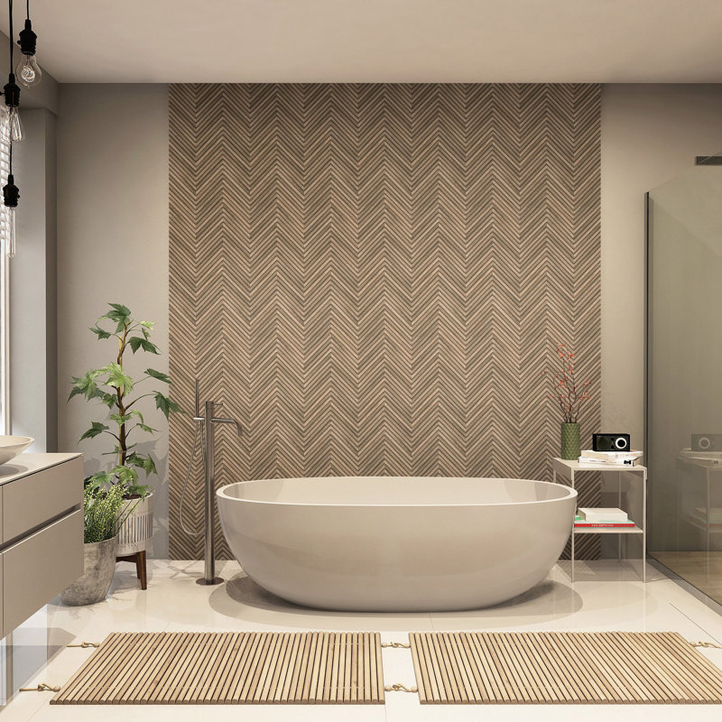 Woods and Wicker Collection Herringbone Wood Effect Wallpaper Roll, Brown