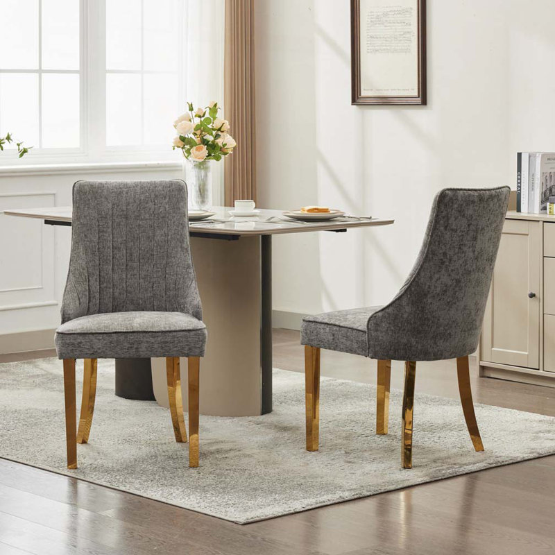 Chaises de salle à manger en chenille, Gris, Doré