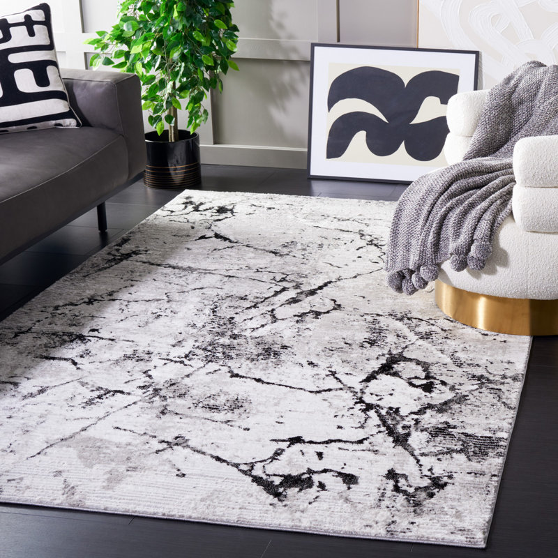 Tapis gris / noir Milstein, Rectangle 5 pi 3 po x 7 pi 6 po