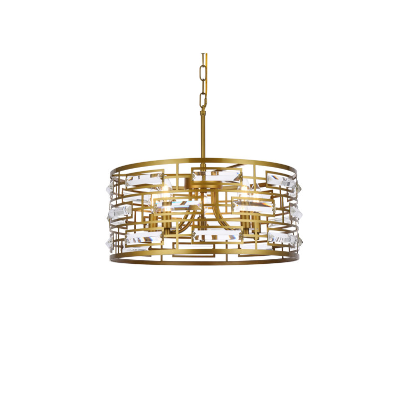 Lustre tambour 5 lumières Sybil, H 75 po x l 18,5 po x P 18,5 po, Laiton