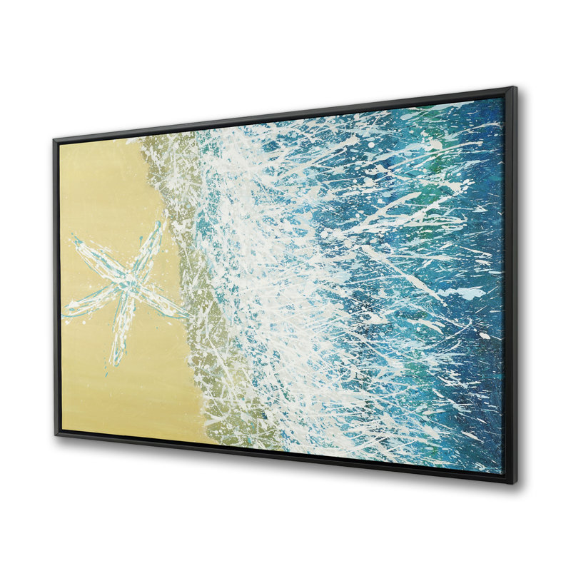 Décoration de toile contemporaine encadrée gauche "Seastar" - turquoise
