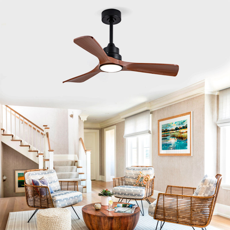 Hot Sales 42 Inch Modern Black Ceiling Fan With Light 3 ABS  Blades Remote Control Reversible DC Motor With Dimmable LED