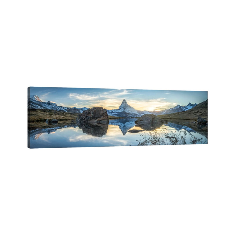 Scenic View Of The Matterhorn And Stellisee In The Swiss Alps by Jan Becke - Panoramic Print on Canvas, Wrapped Canvas