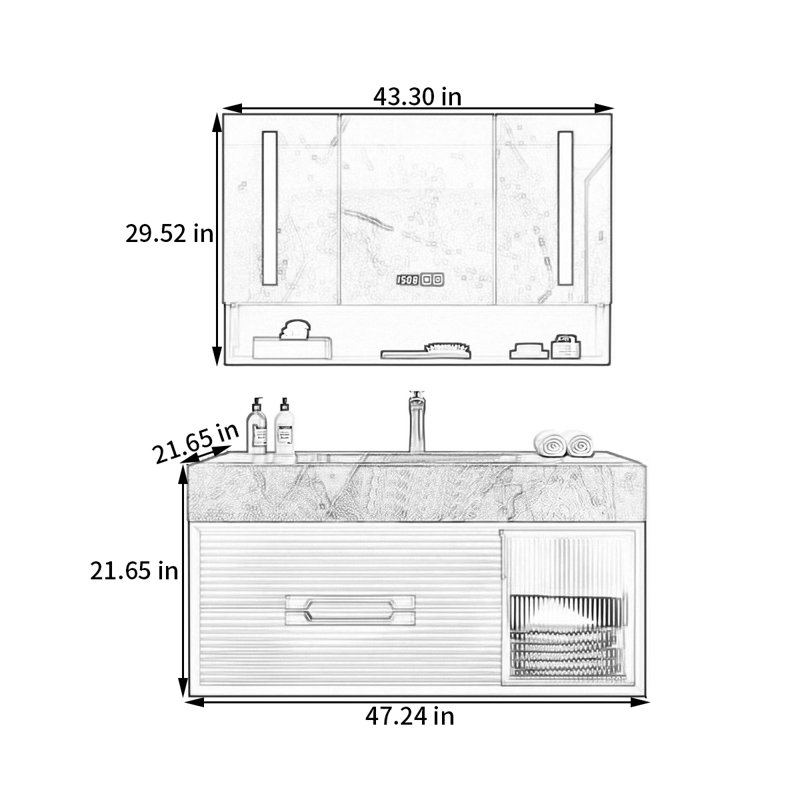 Armoire de salle de bain simple, moderne et intelligente, H 21,65 po x l 47,24 po x P 21,65 po
