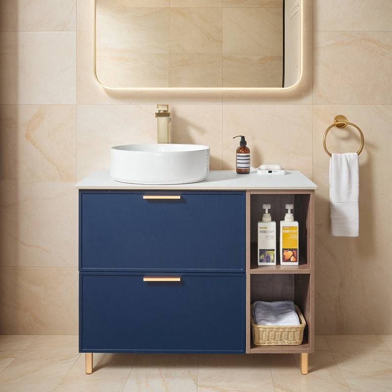 36'' Blue Modern Free-Standing Single Bathroom Vanity With Ceramic Pot