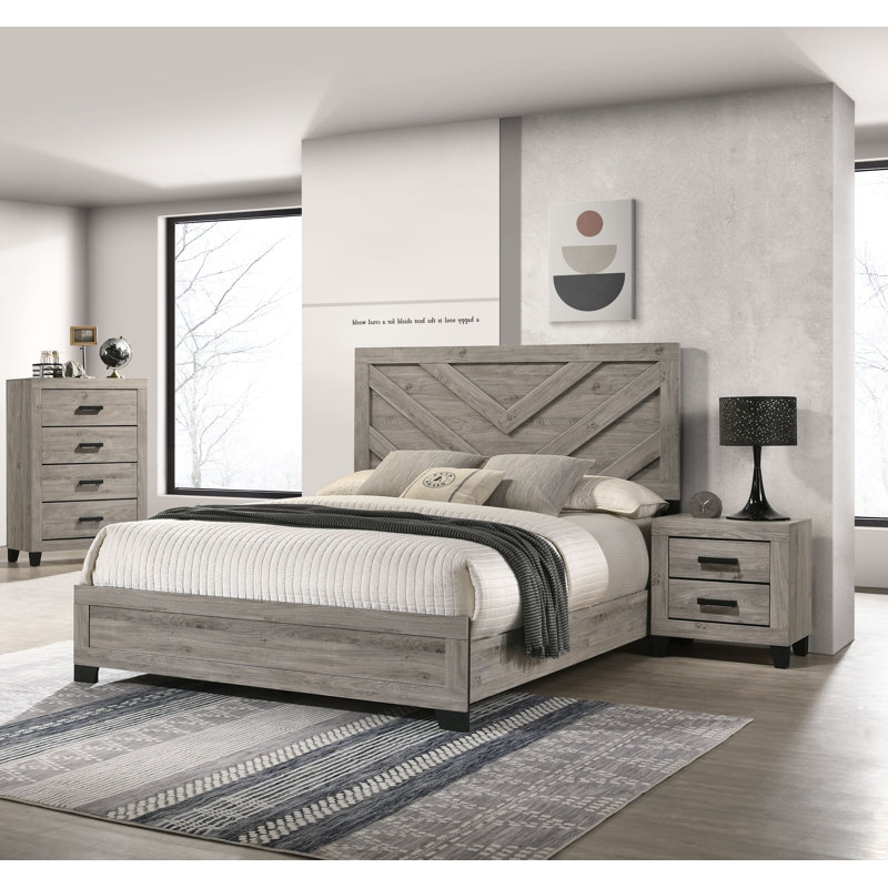 Queen Bed, Light Gray Finish