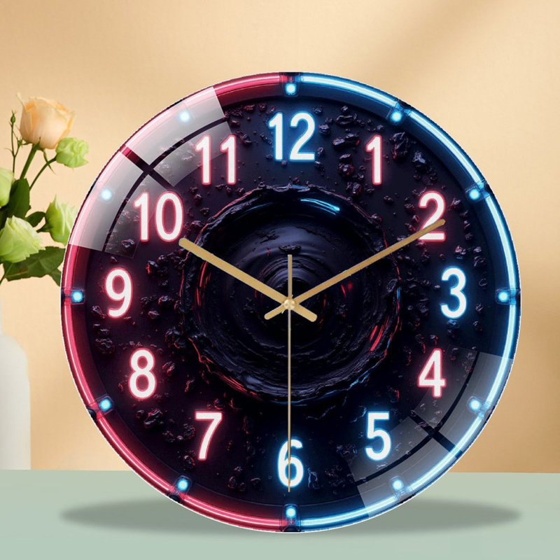 Stylish LED Neon Wall Clock for Home Decor Art - 12'' Modern Glass Wall Clock