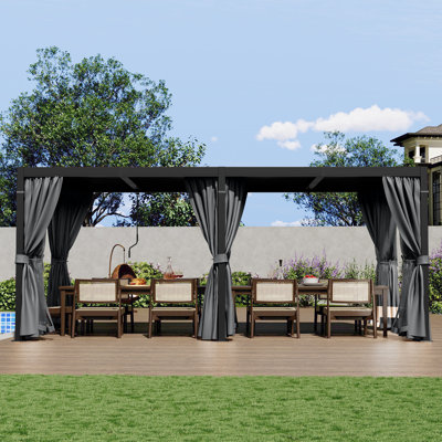 Pergola à persiennes en aluminium avec toit et rideaux réglables