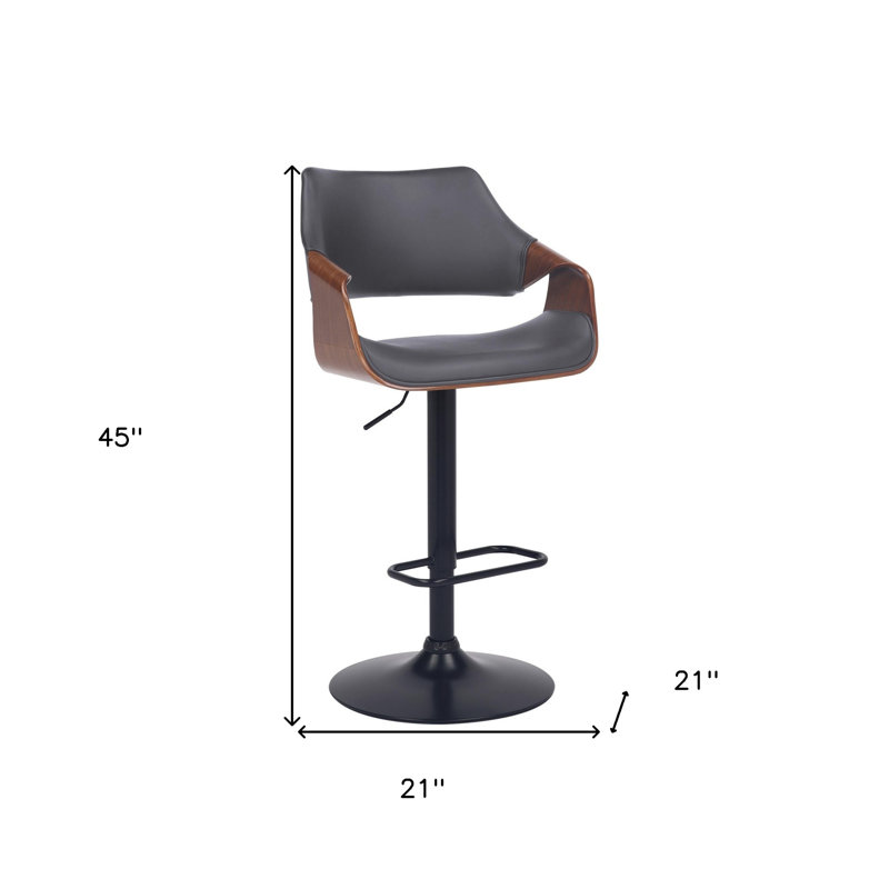 Tabouret de bar pivotant en similicuir noir et noyer, Siège gris / cadre brun