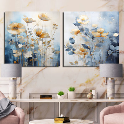Sérénité botanique beige et dorée - ensemble de 2 plantes carrées