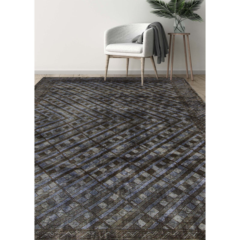 Wool Geometric Area Rug in Violet/Dark Gray