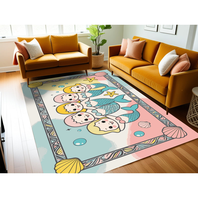Tapis pour enfant East Urban Home Mermaids, Rectangulaire 2 pi x 3 pi