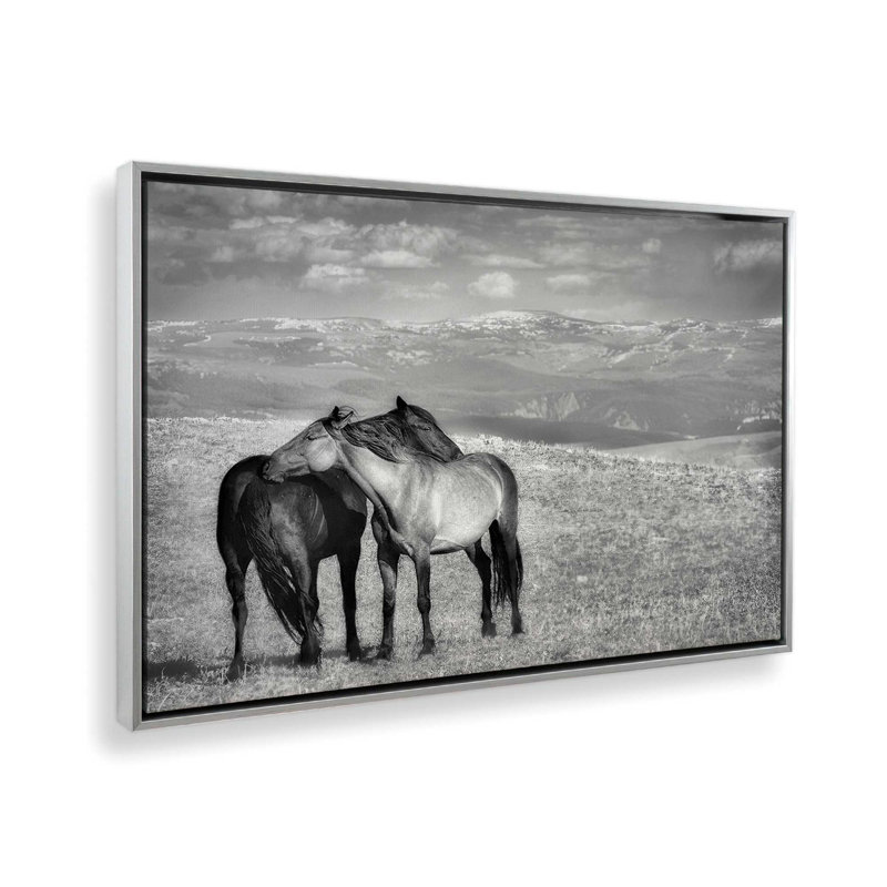 Équitation, reproduction sur toile, Cadre flottant en chrome poli, H 32,75 po x l 48,75 po x P 1,75 po