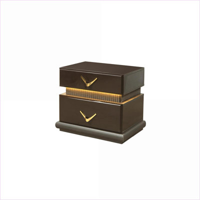 Modern 2-Drawer Floating Nightstand with LED Lights, Brown Wood