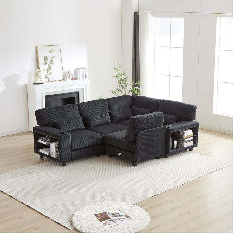 Versatile L-Shaped Sectional Sofa With Multiple Functions For Various Spaces, Black