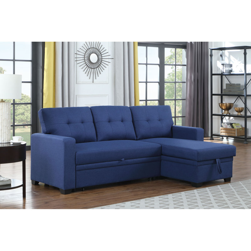 81.9'' Square Arm Sofa Bed, Navy Blue Cotton Blend