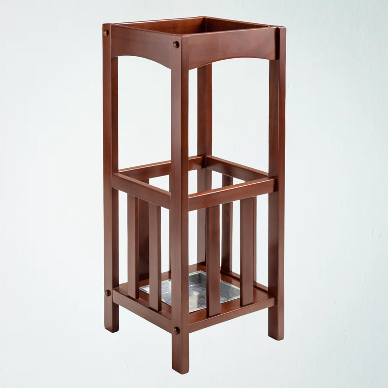 Axel Umbrella Stand with Metal Tray in Walnut Finish, 26.62" H X 10.75" W X 10.75" D