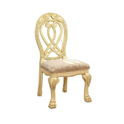 Formal Majestic Traditional Dining Chairs Solid Wood Fabric Seat Intricate Carved Details Set Of 2 Side Chairs