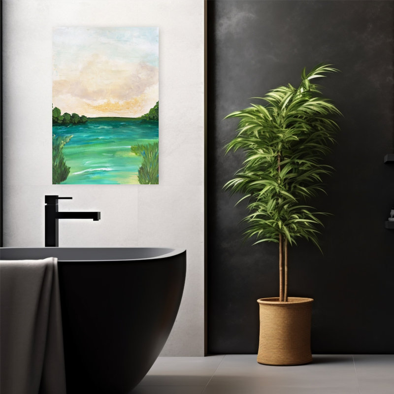 Art contemporain contemporain, paysage côtier abstrait, H 24 po x l 16 po