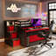 Lit mezzanine simple TG avec bureau coulissant, lit gigogne simple, marches de rangement et tiroirs, lit poste de travail - noir et rouge-130135651-130135650