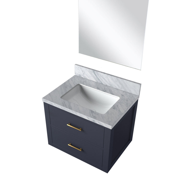 Meuble-lavabo simple bleu l 24 po x P 18 po, comptoir en acrylique et miroir 18 po