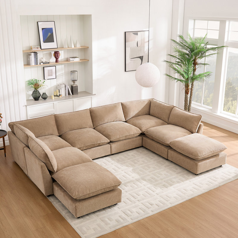 Canapé modulaire surdimensionné de 8 places l 138,29 po Heffernan, H 33,10 po x l 137,90 po x P 100,86 po, Chenille kaki