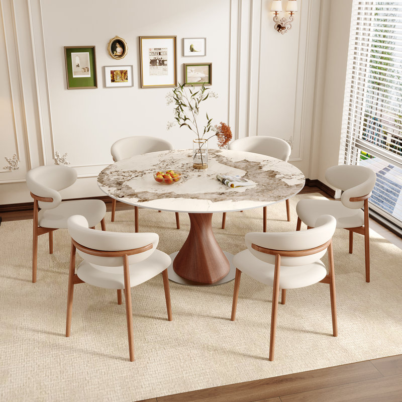 Ensemble de 7 tables de salle à manger modernes en pierre frittée moderne avec chaises en cuir de confort pour 6 personnes