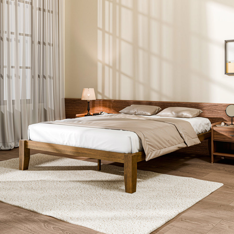 Cadre de lit japonais en bois massif, assemblage sans outil, Noyer, Grand lit