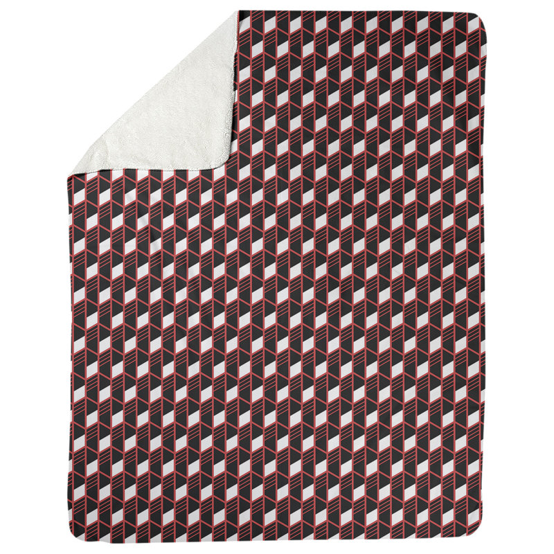 Couverture géométrique Katelyn Elizabeth, l 52,5 po x L 62,5 po, Rouge / noir