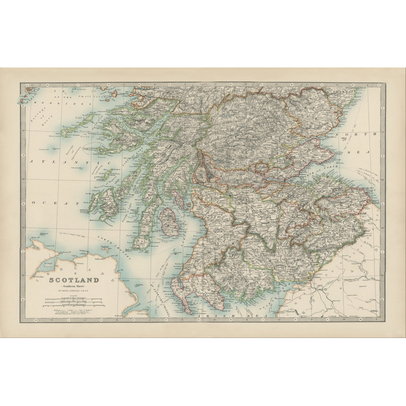 Johnston's Map Of Scotland by Johnston - Wrapped Canvas Print, 81cm H x 122cm W x 3.8cm D