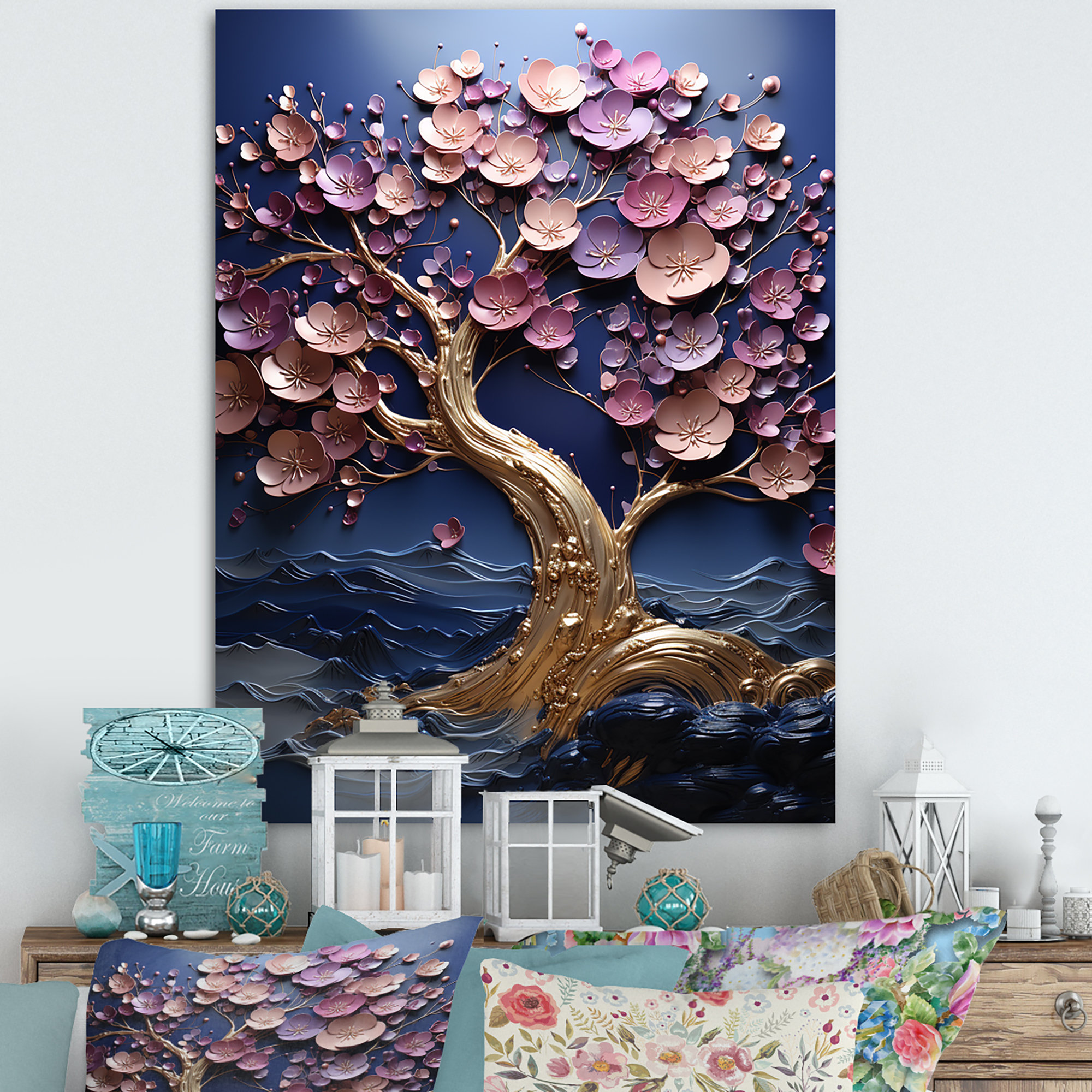 Lark Manor™ Golden Orchid Tree Garden Of Branches II - Tree Wall Art ...