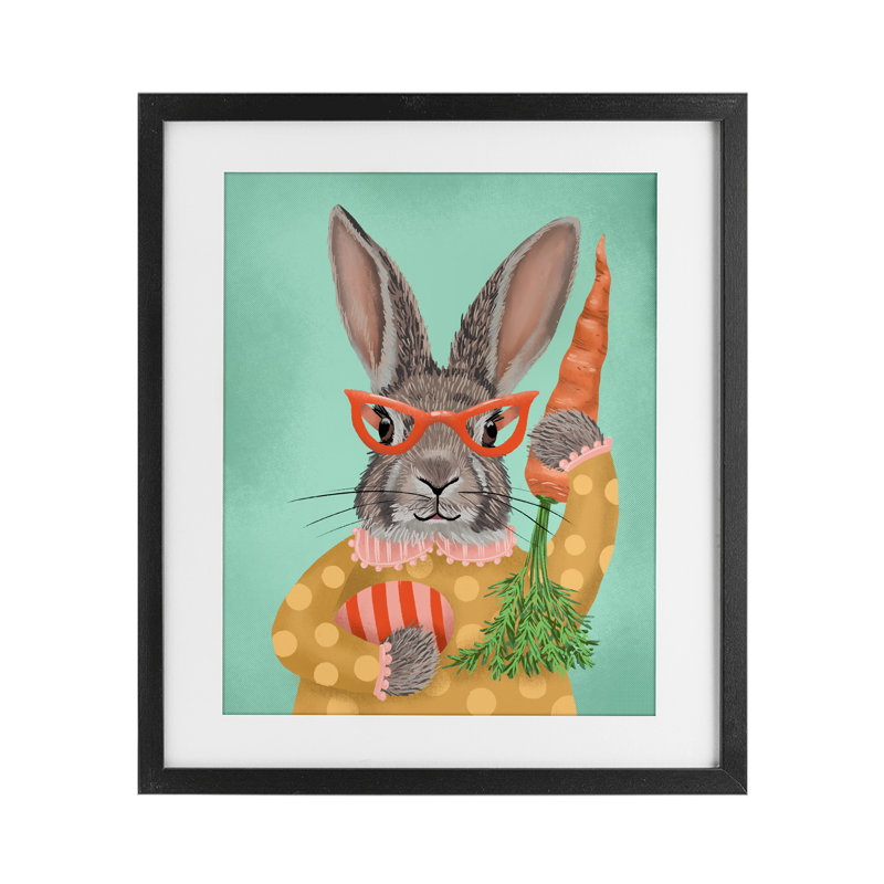 Reproduction sous verre à pois de lapin de printemps, conception de Jilly Jack Designs, Cadre noir minuit, H 16 po x l 13 po