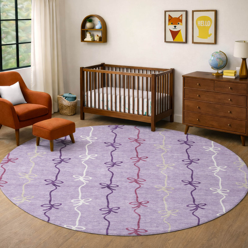 Machine Washable Indoor/Outdoor Chantille ACN2593 Kids Rug, 8' Round, Lavender