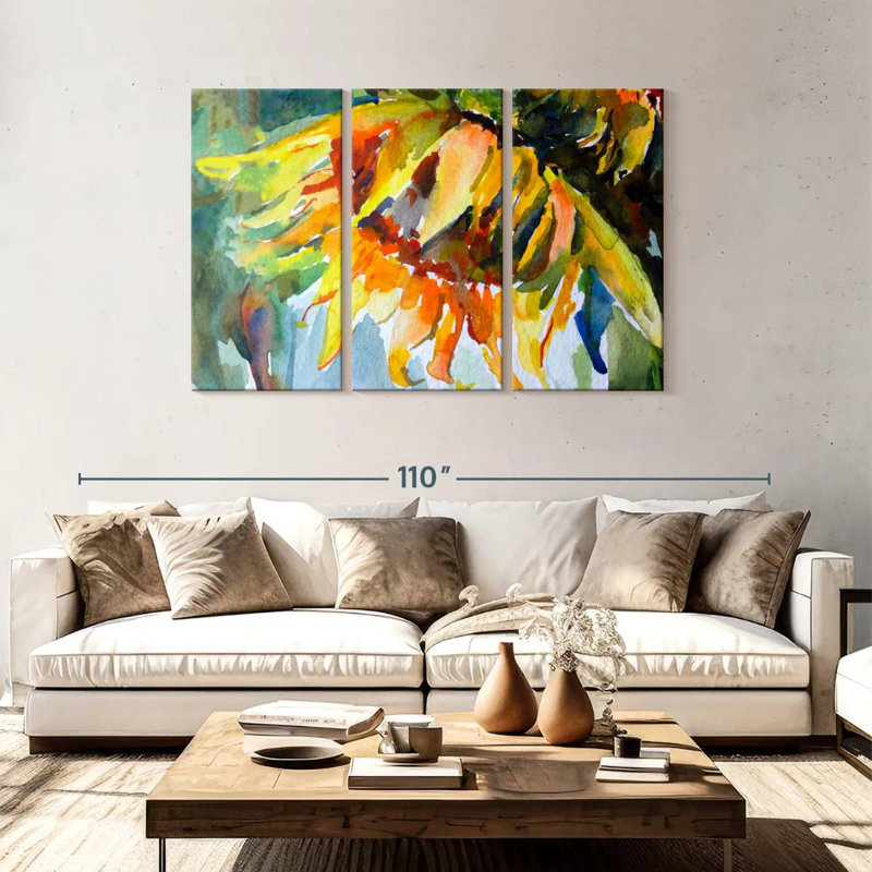 Harnek tournesol abstrait, H 48 po x l 74 po