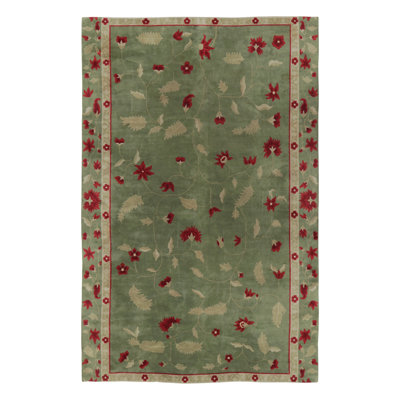 1920S Antique Chinese Art Deco Rug, Sage Green With Floral Pattern - Rug & Kilim