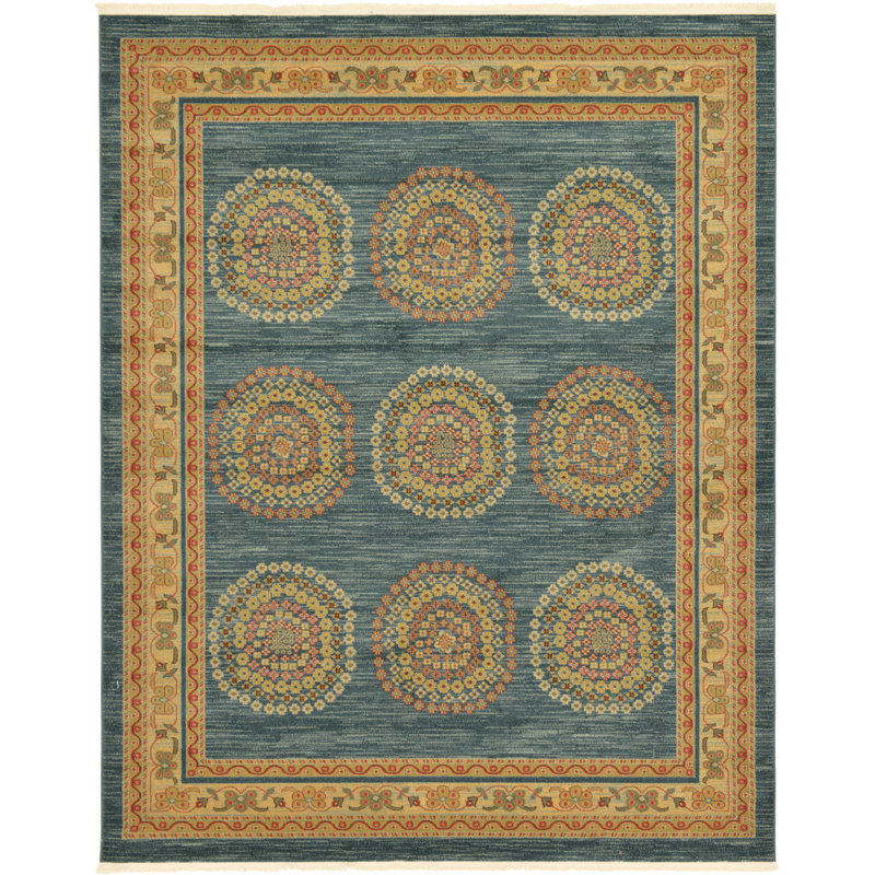 Tapis bleu / floral Jaeden, Rectangle 8 pi x 10 pi