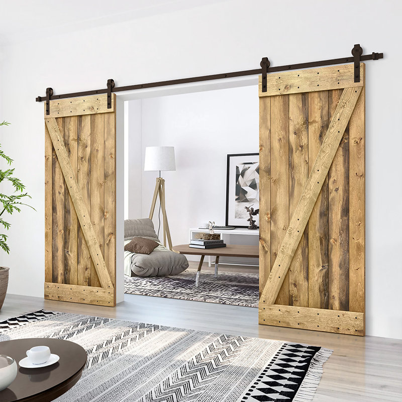 Porte de grange en bois massif lambrissé et métal, 96 po x 84 po, Chêne vieilli