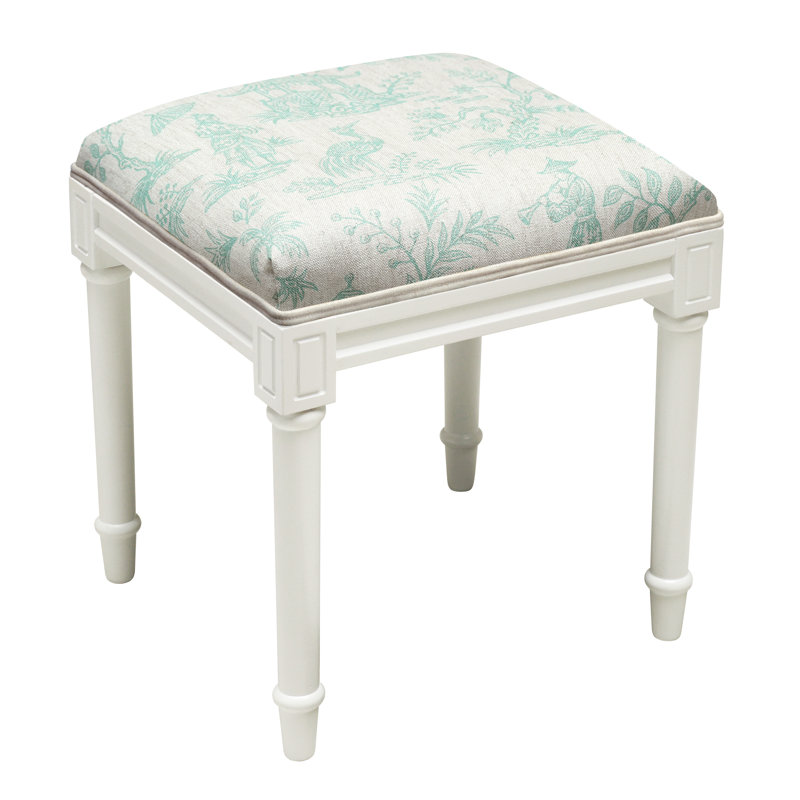 Tabouret de coiffeuse en lin gris Camiah, Blanc cassé, Aqua