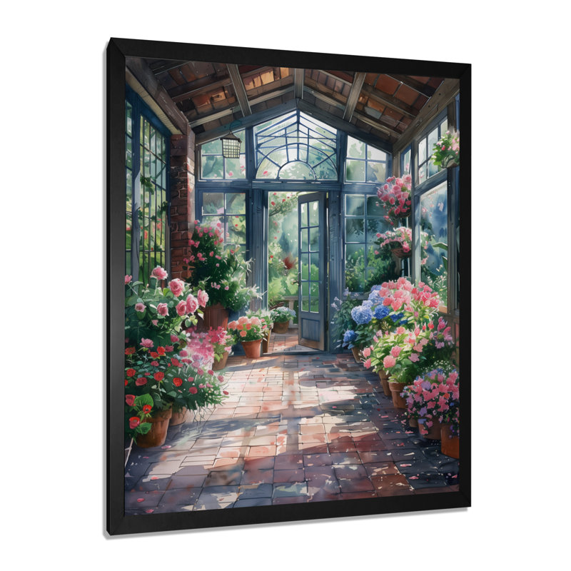 «Pink Green Greenhouse Greenhouse Glamour», impression d'art mural, Cadre pour photo simple noir, bois massif