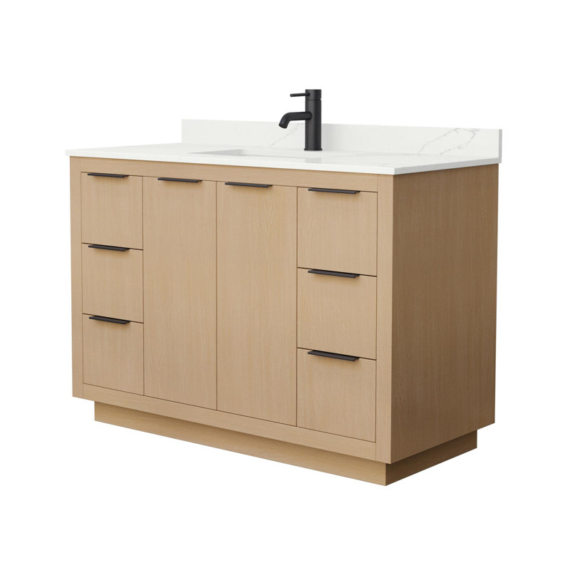 Ensemble de meuble-lavabo simple 48 po avec plateau en quartz Maroni, Quartz blanc, Noir mat, Simple