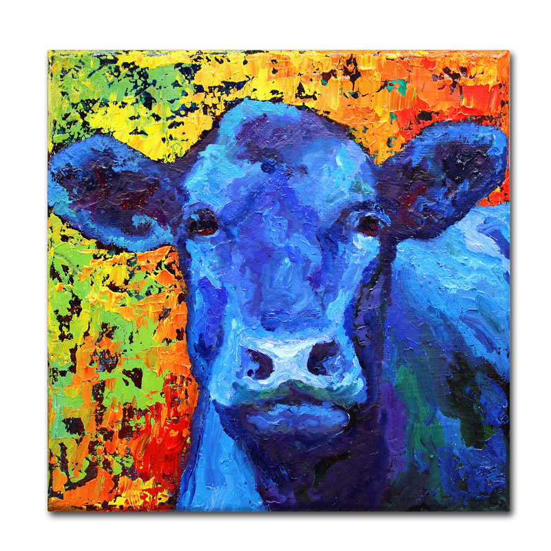 «Blue Cow» par Kucera, reproduction sur toile tendue, H 35 po x l 35 po