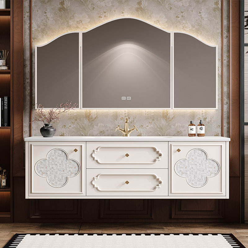 Armoire de salle de bain moderne de style américain, Blanc cassé, 63"