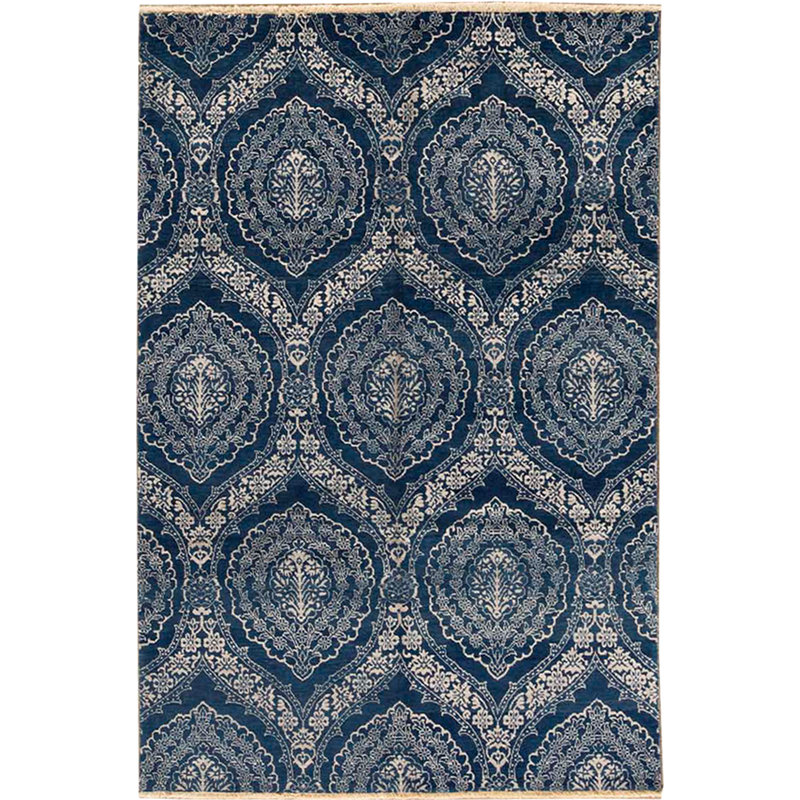 Tapis bleu et blanc noué à la main de haute qualité